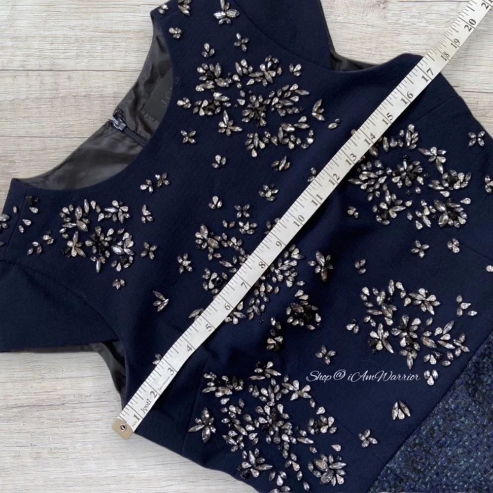 J.Crew Collection Rare Navy Crystal-Embellished Tweed Dress *shop@iAmWarrior